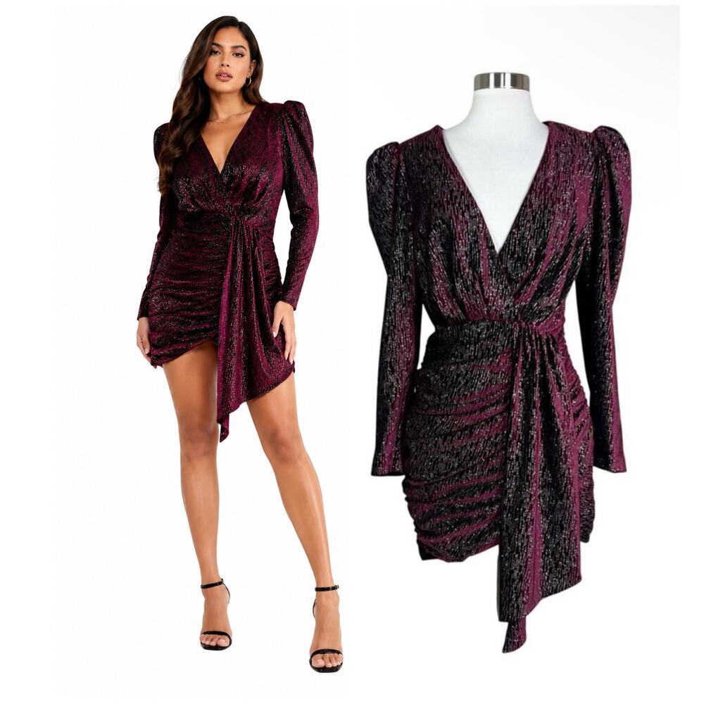 Lavish Alice | Diamante Ruby Holley Velvet Long Sleeve Glitter Mini Dress Size 6